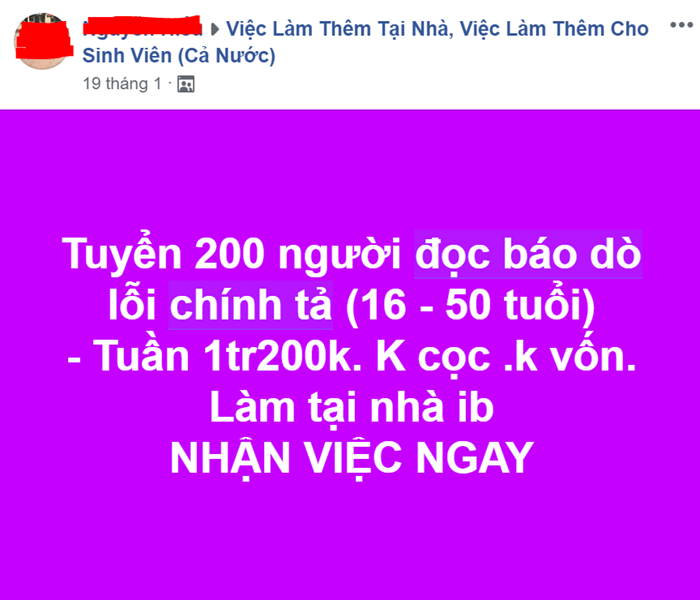 Mẫu tin lừa đảo đọc báo dò lỗi chính tả